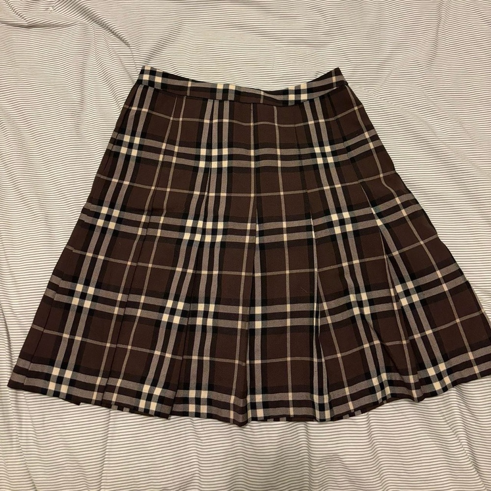 brown pleated midi skirt